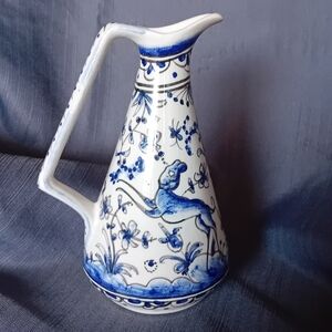 Vintage Blue and White Handpainted Ceramic Mini Pitcher 6" Portugal *Please Read